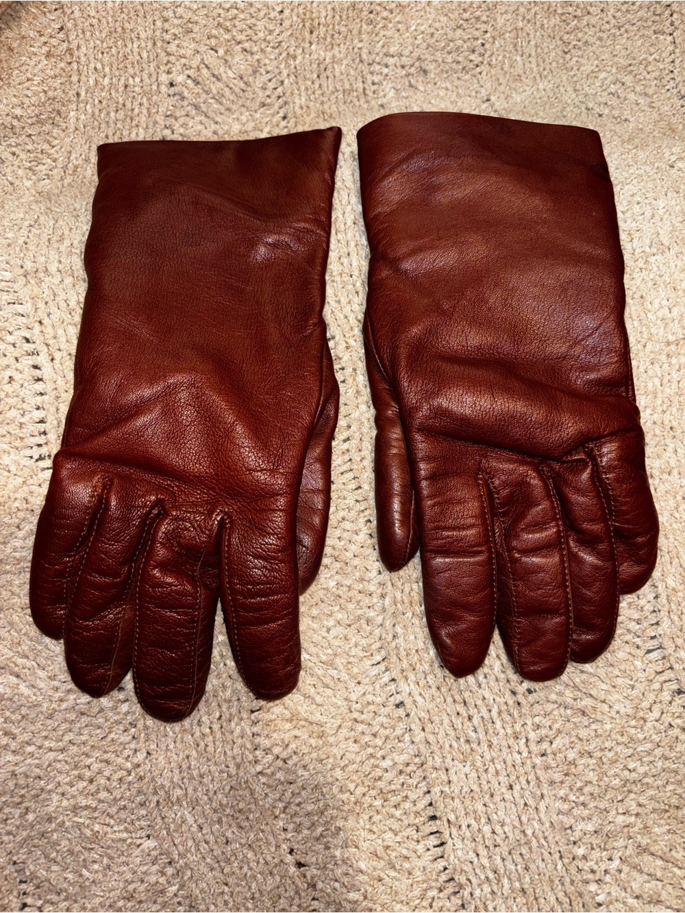 Vintage Lord & Taylor Chestnut Brown Genuine Leather Cashmere Lined Gloves Sz 7